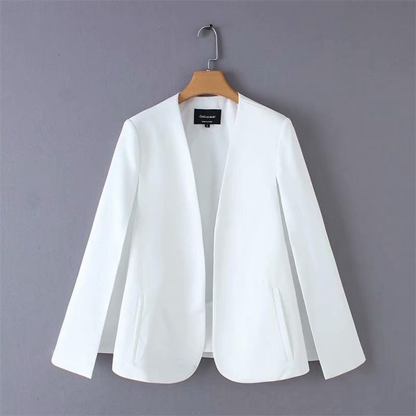 

women elegant black white color v neck split casual cloak coat office lady wear outwear suit jacket open stitch ct237 211112, Black;brown