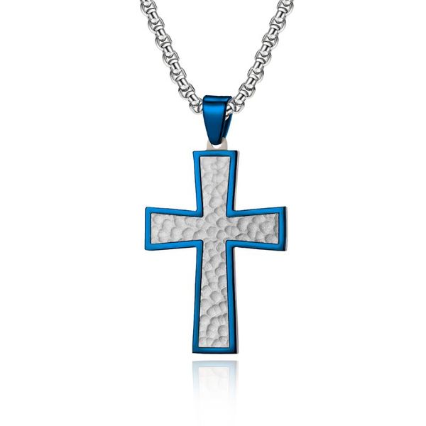 

pendant necklaces men's personality stainless steel hammered wave bump shape cross necklace wholesale, Silver