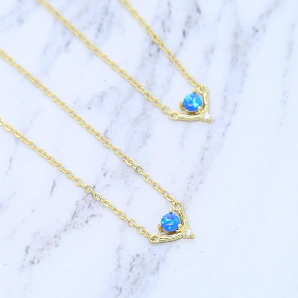 

pendant necklaces minimal delicate blue fire opal stone fashion micro pave clear cz charm gold color women girl gift jewelry necklace, Silver