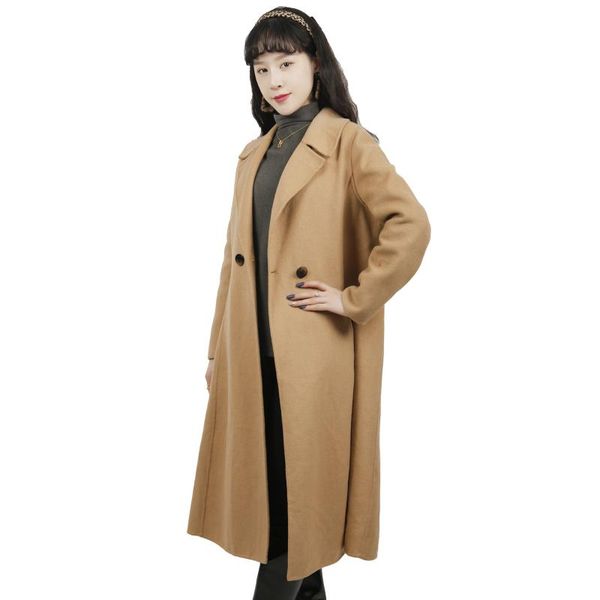 

women's wool & blends 2021 hanpai special counter to remove clothing thickened double faced loose suit collar coat, Black