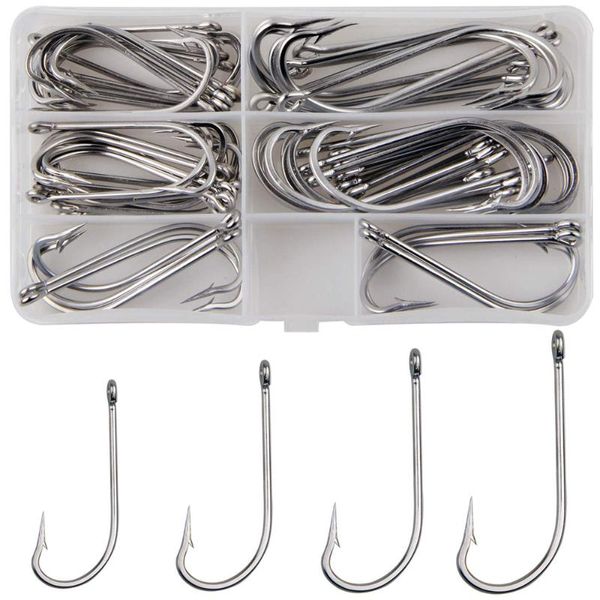 

fishing hooks 60pcs/box 34007 stainless steel saltwater hook white big extra long shank for freshwater