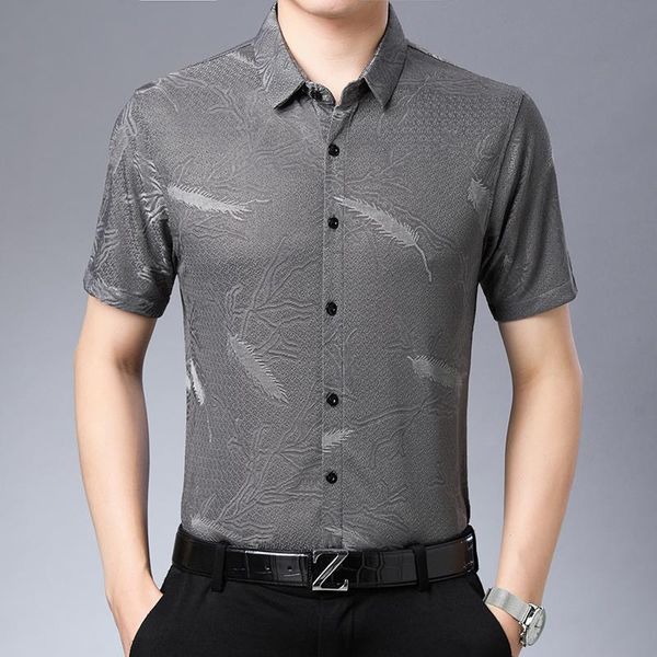 

summer men's high-quality brand ice silk breathable short-sleeved shirt 2021 fashion business casual jacquard shirts, White;black
