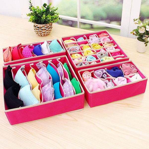 

storage drawers 4 pcs/set multifunct foldable bra box non-woven fabric fold cases necktie socks underwear clothing organizer container17