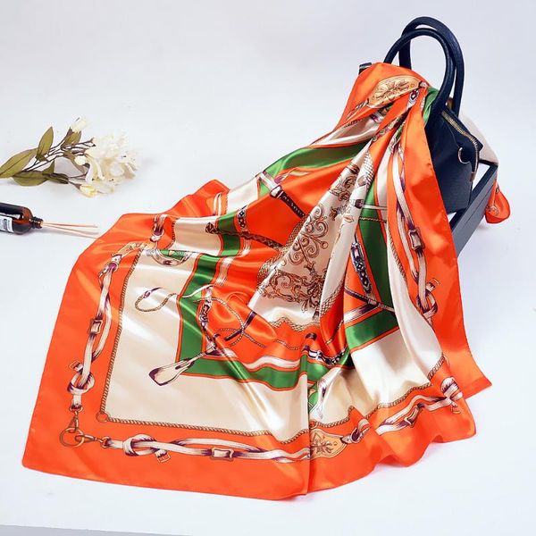 

scarves 2021 summer silk scarf sunscreen fine print satin shawls female high-quality neck kerchief beach towel square bandana, Blue;gray