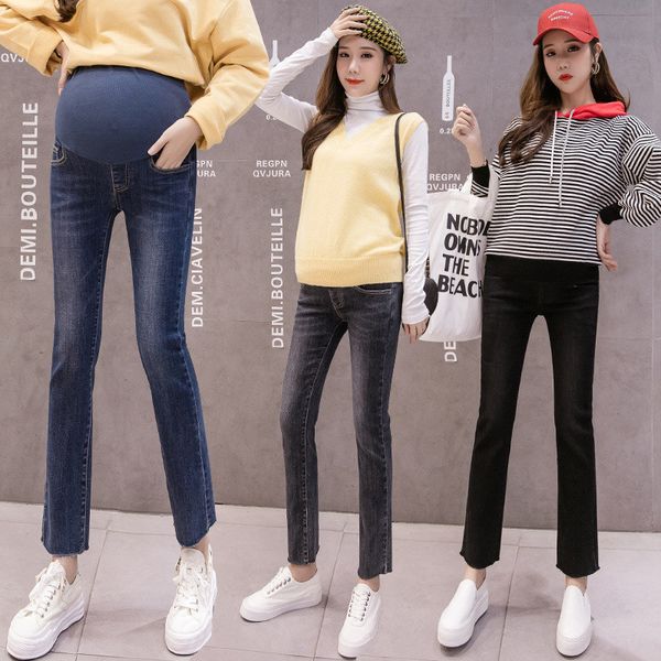 

maternity dress maternity autumn winter pregnant women jeans high waist belly leggings ny denim pants pregnancy trousers, White