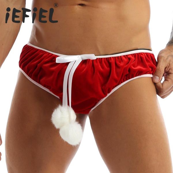 

underpants iefiel red mens lingerie velvet christmas holiday bowknot stretchy fancy cosplay briefs underwear panties for xmas costumes, Black;white