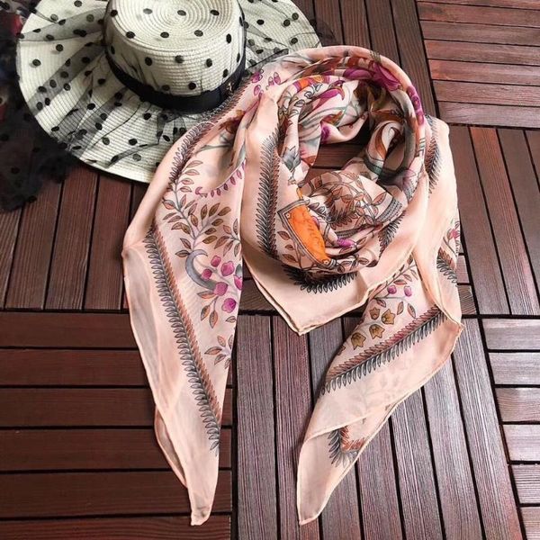 

scarves 2021 arrival spring summer flower design 100% silk chiffon scarf twill hand made roll 140*140 cm shawl wrap for women lady, Blue;gray