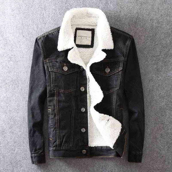 

men's jackets england style fashion winter jacket men thick plus velvet casual cotton denim coats vintage designer wa, Black;brown