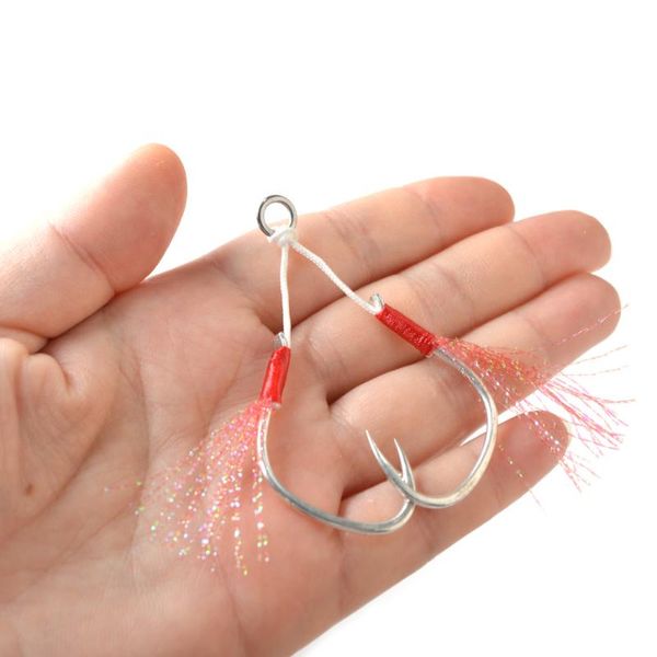 

3pairs assist hook slow jigging sea double fishing hooks 1/0 2/0 3/0 4/0 high carbon steel with pe line and feather fishhooks