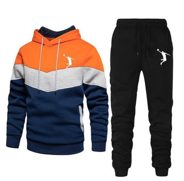 

winter hoodie sets men tracksuit casual hoodies sweatshirt+sweatpants 2 piece set male pullover hoody fashion streetwear clothes, Gray