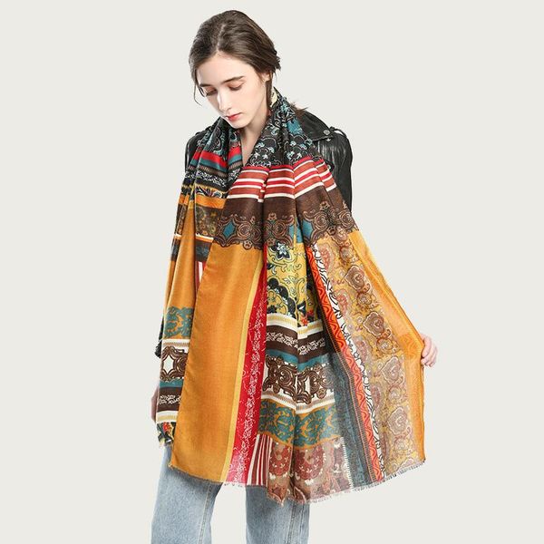 

scarves women luxury retro print hijab scarf soft large vintage shawl wrap beach travel sarong design [6799], Blue;gray