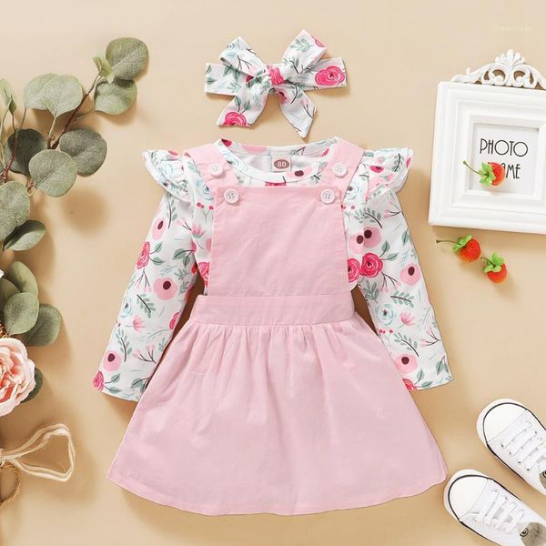 

clothing sets born baby girl clothes set floral bodysuit romper jumpsuit t shirt suspender skirts bow headband outfit children's1, White