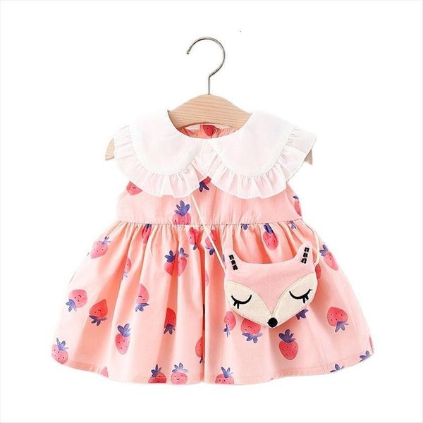 

summer pink strawberry baby girl dress little fox decoration cotton children sleeveless princess, Red;yellow