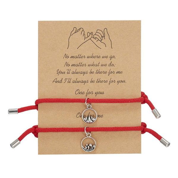 

charm bracelets 2 pcs red rope mountain wave adjustable handmade braided string love friendship bracelet for couple women girls, Golden;silver
