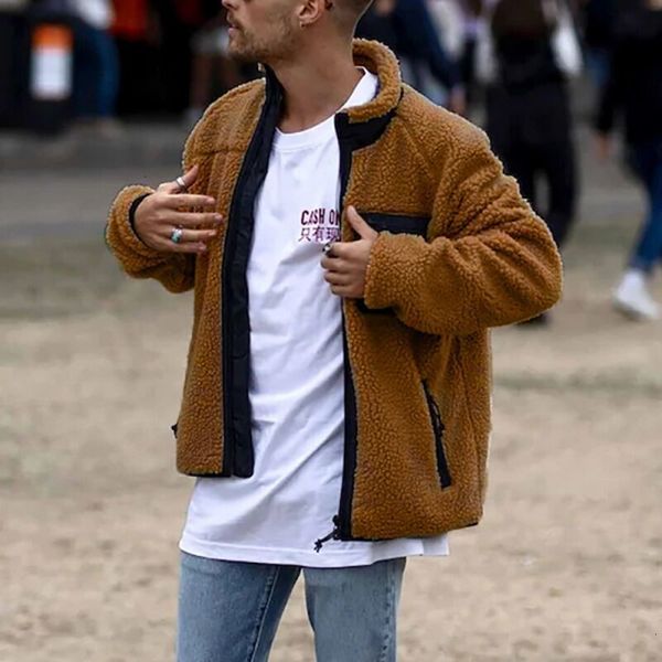 

men's casual shirts autumn winter warm fleece jacket men fashion stand collar long sleeve coat casaul loose male streetwear outwear plu, White;black