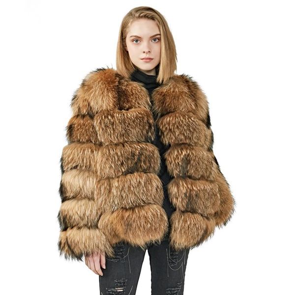 

women's fur & faux maomaofur natural raccoon coat female winter warm long sleeves clothing women genuine 100% real jacket, Black
