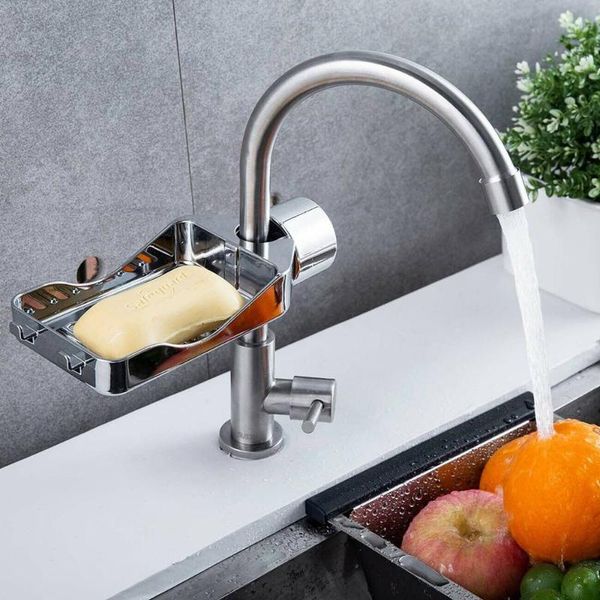 

bathroom storage & organization stainless steel faucet rack kitchen sponge holder soap dishwashing liquid drainer drain basket for sink