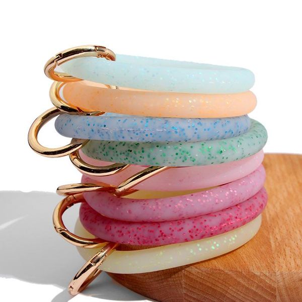 

keychains just feel fashion silicone keychain big o key chain sequin loop wrist ring circle round strap custom, Silver