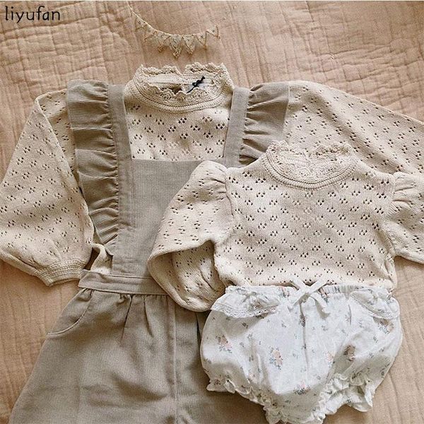 

girl's knitted lace hollowed out t-shirt lantern long sleeve bottoming t shirt princess toddler kids sweater clothes pullover, Blue