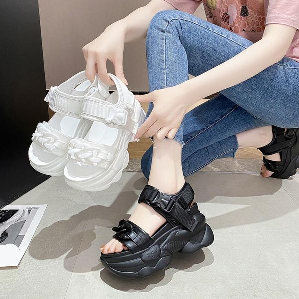 

dress shoes female sandal 2021 women's high heels espadrilles platform increasing height clogs wedge muffins shoe all-match girls, Black