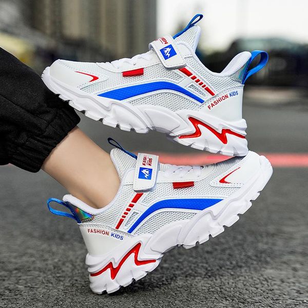 

athletic & outdoor children white sneakers shoes breathable mesh boys soft sole casual kids sports running fashion, Black