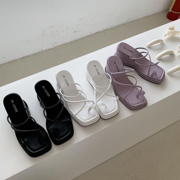 

on a wedge female shoes slippers casual women heels square toe slides beige heeled sandals 2021 luxury soft high beach black bas