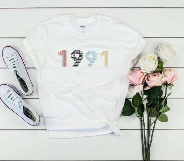 

women's t-shirt 1991 vintage 30th birthday shirt gift for her and him-30th party cotton, White