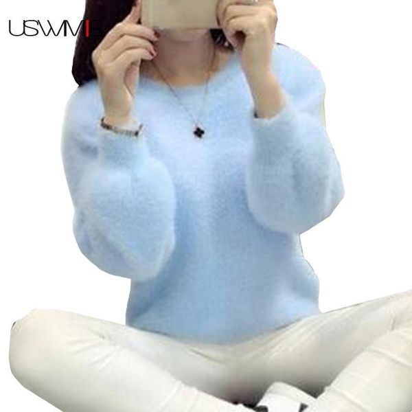 

women's sweaters 2021 sweater women fashion casual simple lantern sleeve solid color loose comfort cashmere knitting mohair fur pullove, White;black