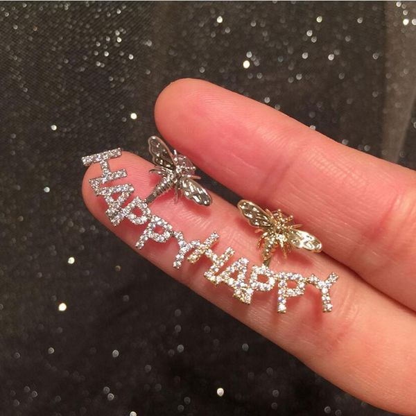 

2021 selling letter little bee earrings two wearing temperament simple and sweet super flash compact and simple front and back s925 silv, Golden;silver