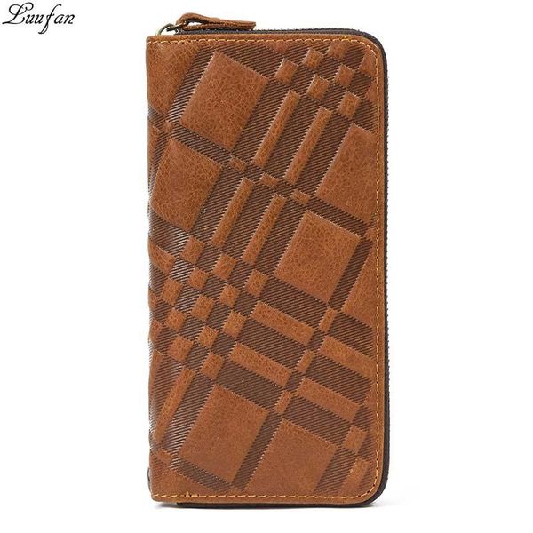 

wallets crazy horse leather long wallet for man card holder big zip around genuine cell phone clutch purse male business, Red;black