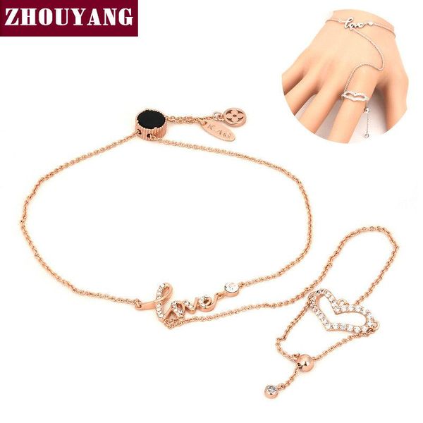 

love heart rose gold color bracelet jewelry genuine austrian crystal zyh128 link, chain, Black