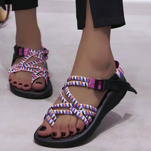 

sandals summer women's casual shoes woven strap fashion buckle, Black