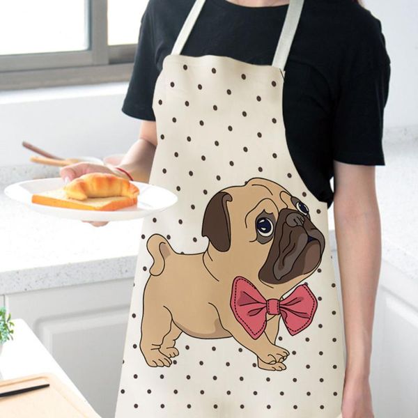 

aprons printed kitchen apron for woman cotton linen bib 68*55cm wipeable oil-proof home cooking baking accessories cleaning tool