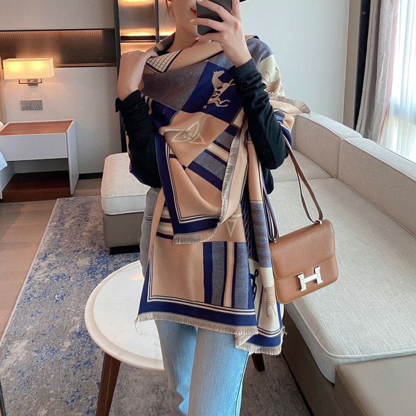 

imitation cashmere scarf and new super long warm bib double-sided shawl women's live broadcast 05yt, Blue;gray