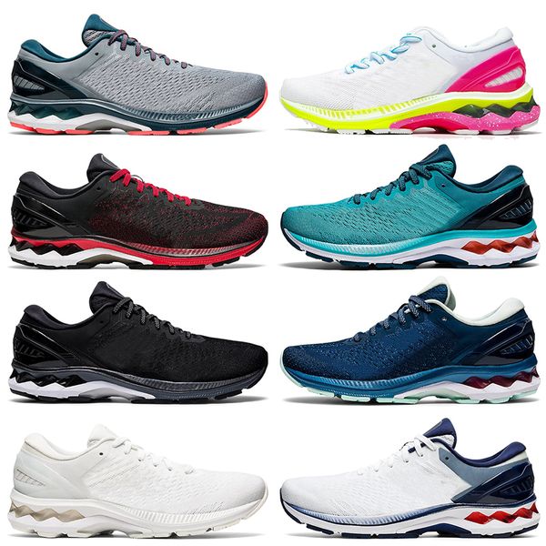

Athletic Jogging Sports Trainers Fashion Women Mens Running Shoes Kayano 27 Triple White Black LITE-SHOW K27 Techno Cyan Sneakers FlyteFoam Size 36-45, # 36-45 white
