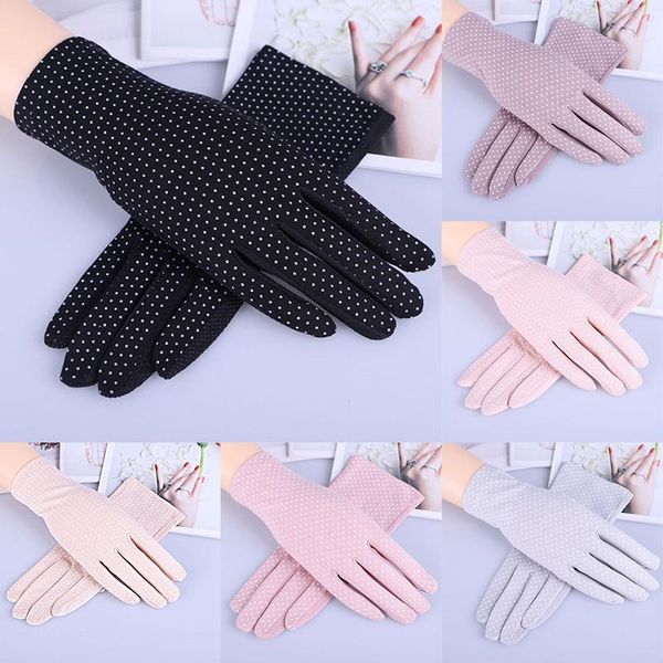 

five fingers gloves 1 pair spring summer driving thin cotton lace uv sun against non slip riding car women touch screen, Blue;gray