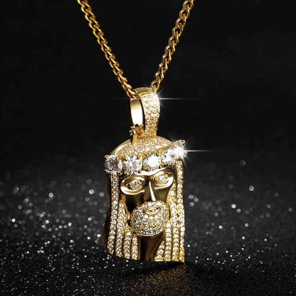 Colar de desenhador de jóias de luxo homens hip hop rapper popular cleópatra religioso jesus retrato pingente para mulheres cadeia de aço inoxidável