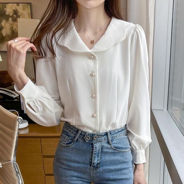 

women's t-shirt autumn collar white shirt long-sleeved french puff sleeve top