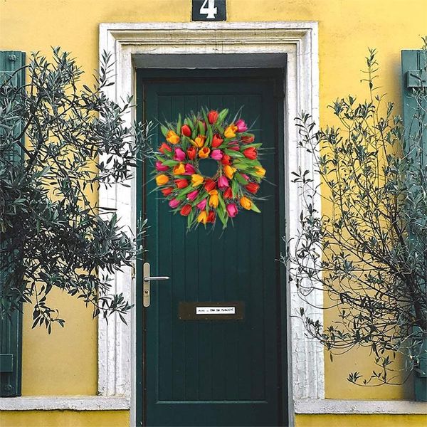 

artificial tulipe flower wreath spring summer door garland front window wedding hanging ornament home decor decorative flowers & wreaths