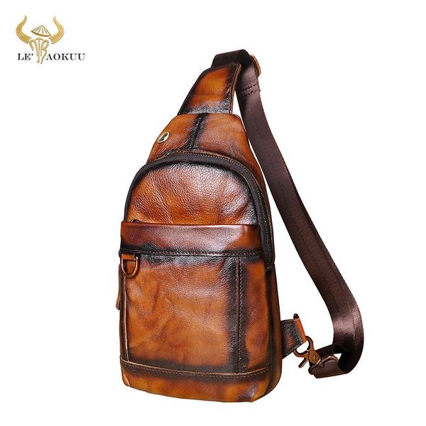 

trend men genuine cowleather fashion travel triangle chest sling bag design one shoulder cross-body day-pack male 8016 waist bags