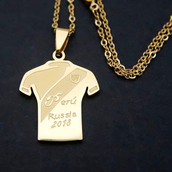 

pendant necklaces 2021 sell russia peru football jersey stainless steel chain necklace 27mm/23mm world cup accessories, Silver
