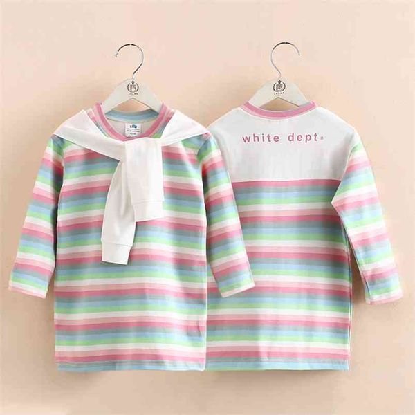 

baby rainbow dress spring autumn kids clothes children's college style casual wear leisure dresses for girls 210625, Red;yellow