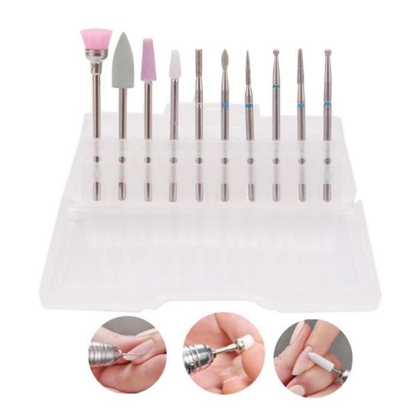 

nail drill & accessories 10pcs cuticle clean bits set diamond tungsten steel alloy grinding head for russian manicure art tools