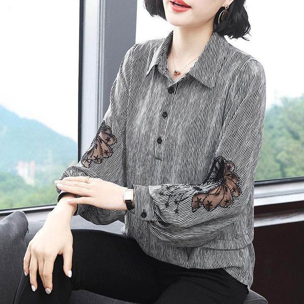 

spring summer style chiffon casual womens shirt long lantern sleeve plaid printed blusas df3717, White