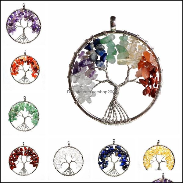 

& pendants jewelrytree of life necklace 7 chakra stone beads natural amethyst sterling-sier-jewelry chain choker pendant necklaces for women, Silver