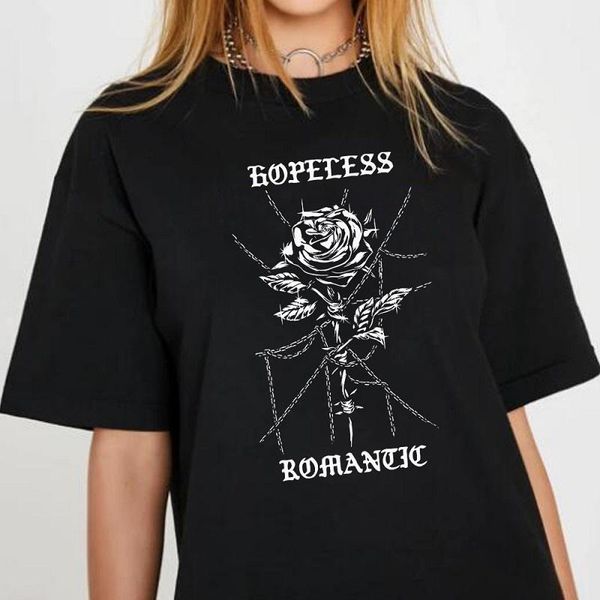 

women's t-shirt hopeless romantic rose women edgy fashion gothic graphic tees harajuku streetwear loose t shirt grunge aesthetic clothe, White