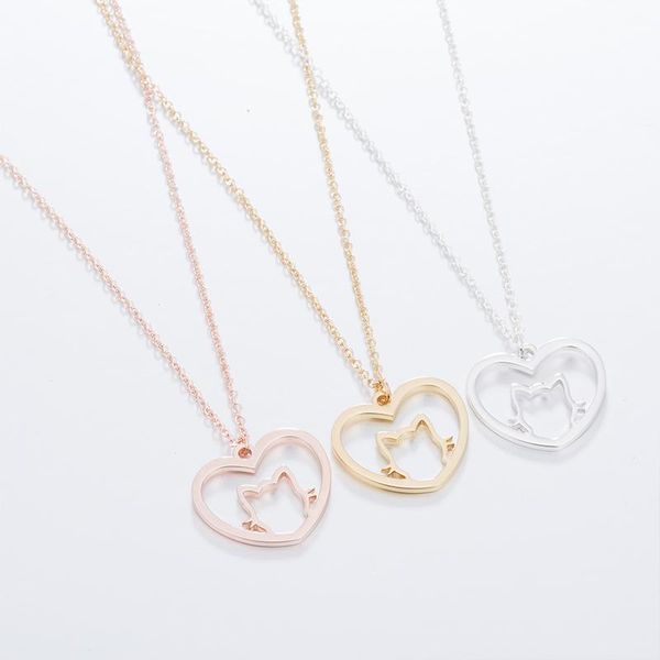 

pendant necklaces for women stainless steel gold necklace chain pink cat heart woman accessories jewelry on the neck, Silver