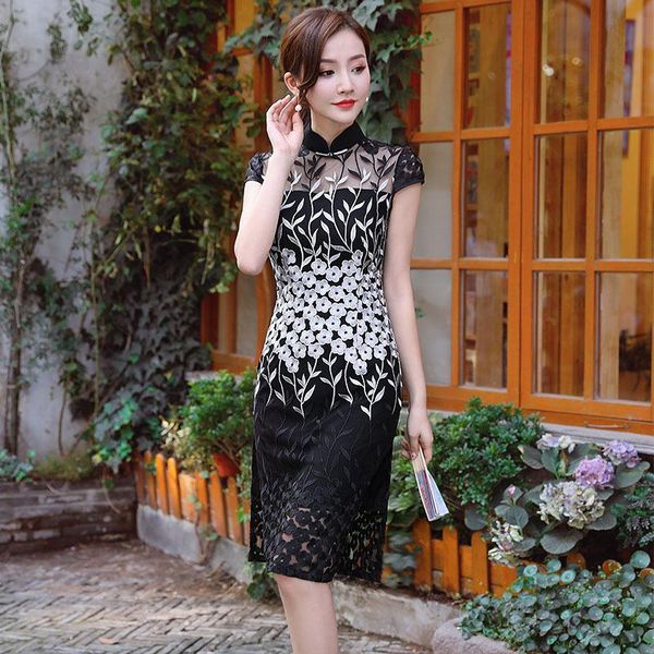 

summer openwork va voom short lace cheongsam chinese girls retro collar improved ethnic clothing, Red