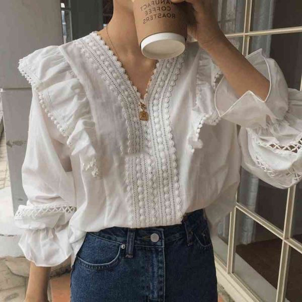 

zawfl autumn floral cotton white blouse vintage hollow out female office ladies casual lace long sleeve shirts 210525