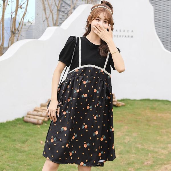 

maternity dresses 926# dress summer short sleeves floral o neck loose fashion plus size midi pregnant women, White